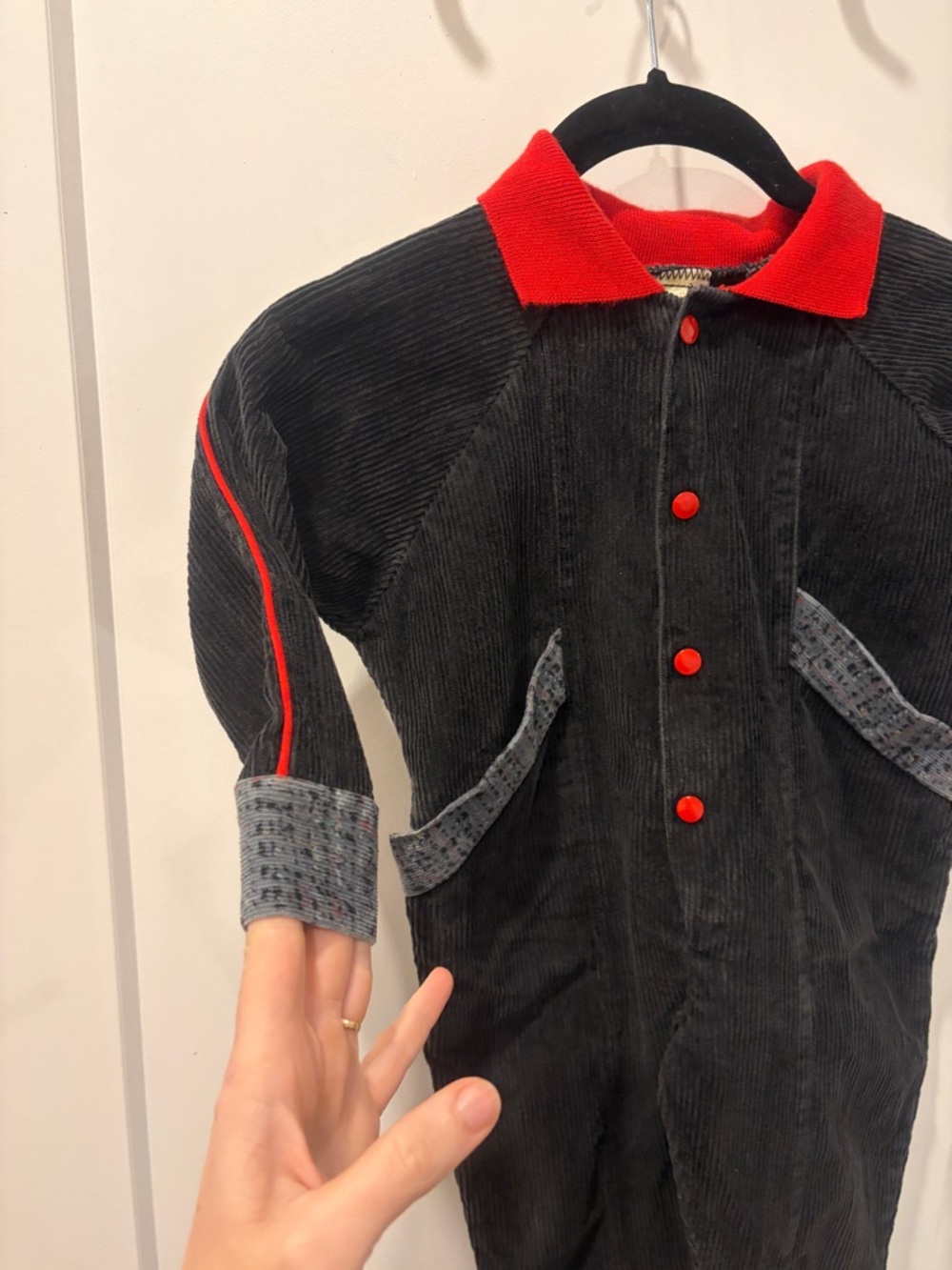Vintage Winnie the Pooh Kids Black Corduroy Jumpsuit Red accents - Picture 4 of 15